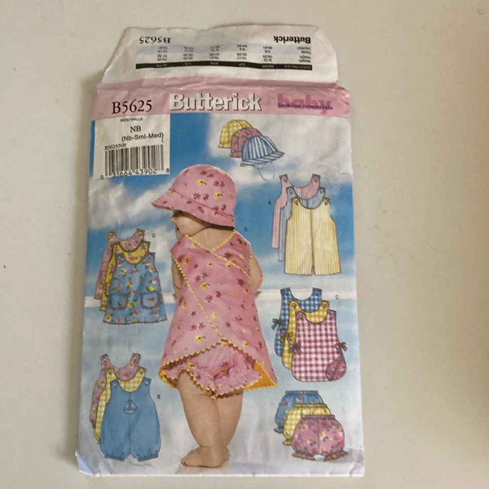 Butterick NB S M B5625 pattern romper shortfall hat panties jumper